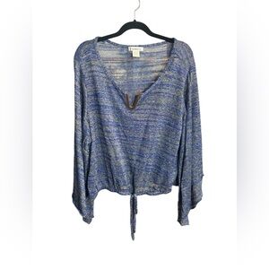 Roommates Blue/Green Metallic Knit Tie-Hem V-Neck Top